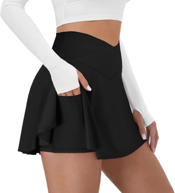 Tennis Skirt for Women with Pockets Shorts Crossover High Waisted Athletic Golf Skorts Running Workout Skirts 2 in 1