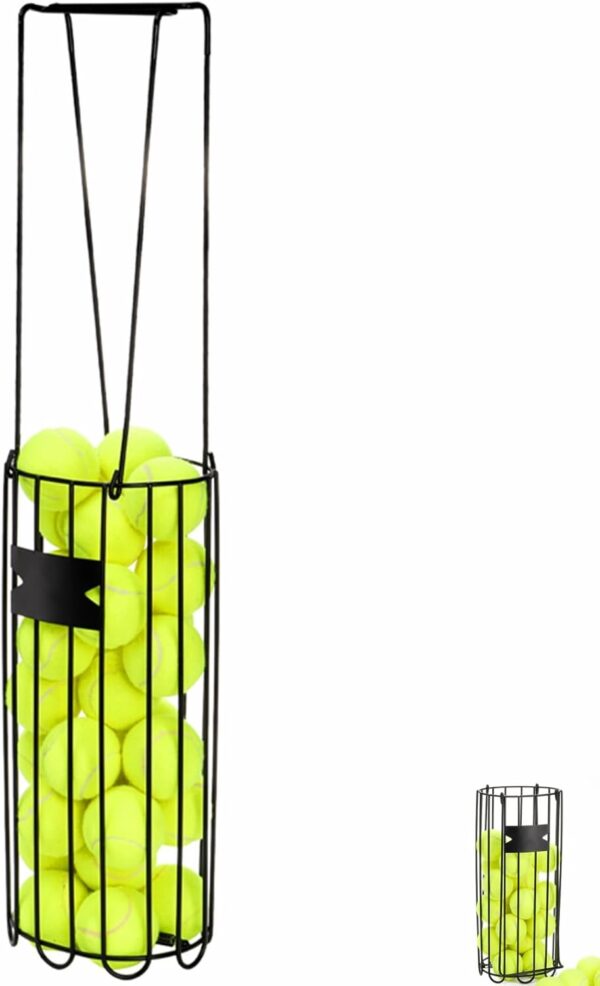 Tebery Portable Tennis Ball Hopper, Tennis Picker Collector with Handle, Metal Tennis Ball Retriever Basket for Easy Carrying, Tennis Holder Container Training Tool for Pickup, Storage, Practice