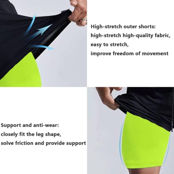 JWJ Mens 2 in 1 Running Shorts Quick Dry Gym Athletic Workout Clothes with Side Pockets - Image 3