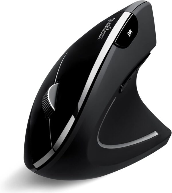 Perixx PERIMICE-813B Bluetooth Vertical Mouse - Wireless 3-in-1 Multi-Device Technology - Travelling Carry Bag - Black - Right Handed