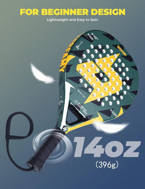 DEERFAMY Padel Racket Carbon Fiber Surface with EVA Memory Flex Foam Core Padel Tennis Racquets Lightweight - Image 3