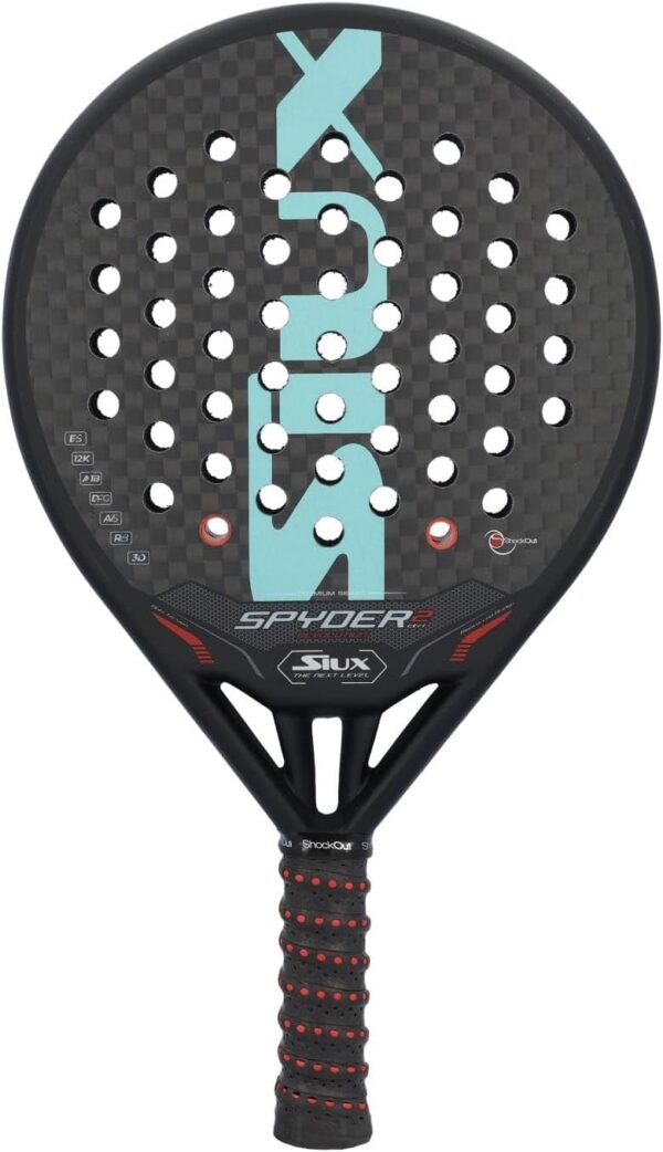 Siux Spyder 2 Revolution Control Paddle, Black and Blue, Advanced/Competition Level, Low Balance, Soft Eva Core, 12k Carbon Face, Round Shape, Matte Finish, Smooth Surface, Control Gameplay, for Men