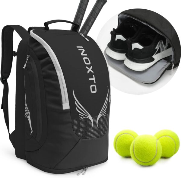 INOXTO 40L Tennis Bags for Women and Men Large Tennis Backpack Can Hold 2 Tennis Rackets, Waterproof and Breathable Pickleball Bag With Independent Shoe Storage for Tennis Badminton Travel Camping