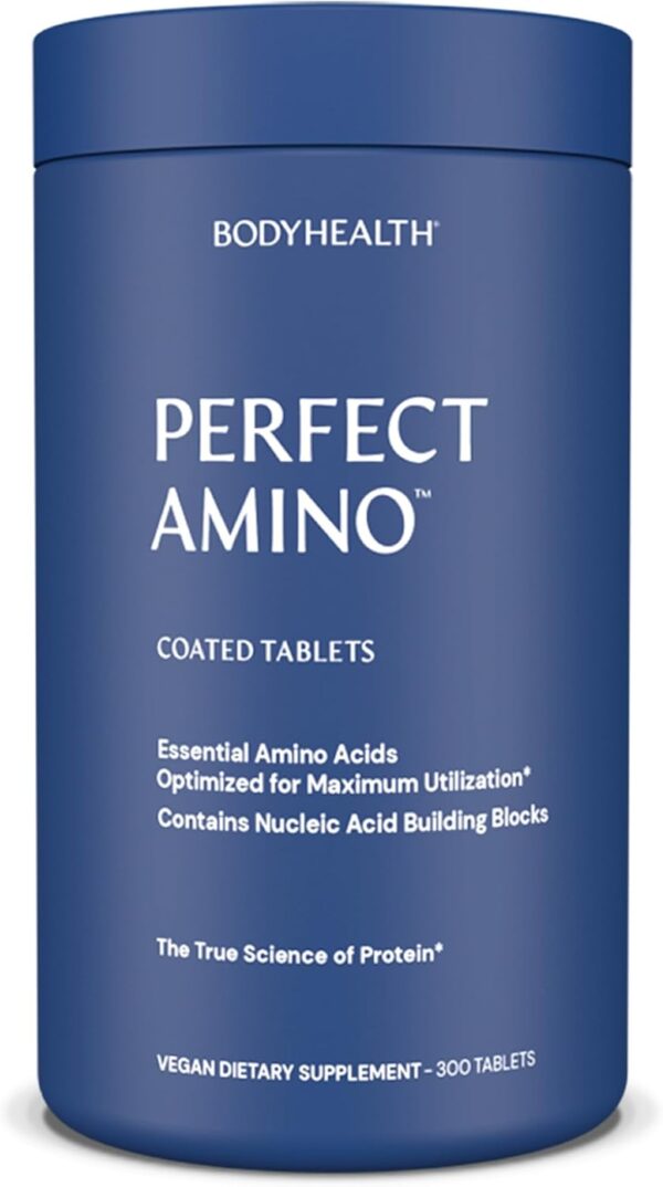 BodyHealth PerfectAmino (300 ct) Easy to Swallow Tablets, Essential Amino Acids Supplement with BCAAs, Vegan Protein for Pre/Post Workout & Muscle Recovery with Lysine, Tryptophan, Leucine, Methionine