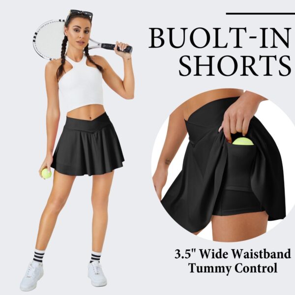 Womens Tennis Skirt with Pockets Shorts Crossover High Waisted Athletic Skorts Skirts for Golf Running Workout - Image 4