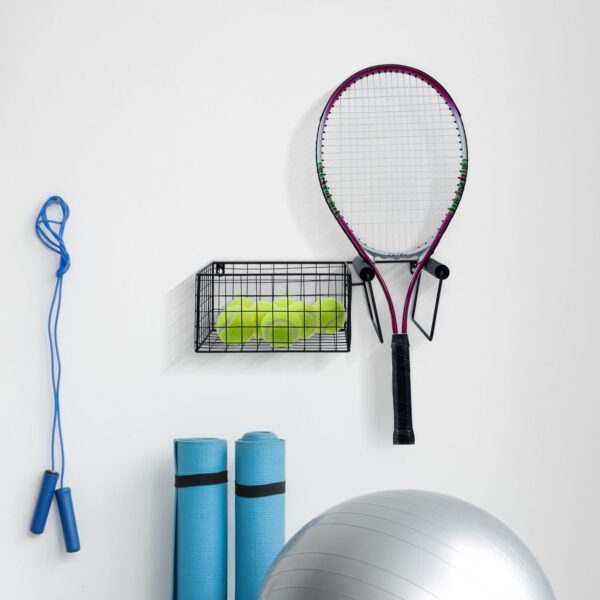 MyGift Hanging Metal Tennis Racquet and Tennis Ball Storage Basket Rack, Wall Mounted Racket Holder - Image 4