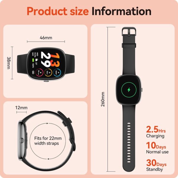 Fitness Tracker Watch with 24/7 Heart Rate Blood Oxygen Sleep Monitor, 1.69" HD 10 Day Battery Life Smart Watch, Step Calorie Counter Pedometer Activity Trackers Smartwatches for Women Men - Image 8