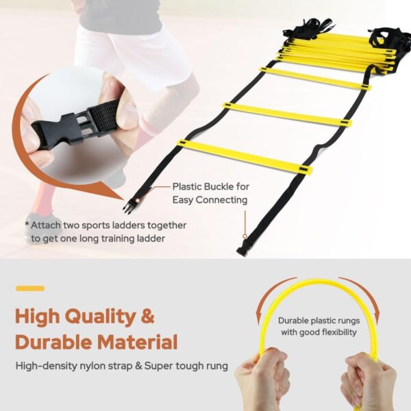 GHB Pro Agility Ladder Agility Training Ladder Speed 12 Rung 20ft with Carrying Bag - Image 2