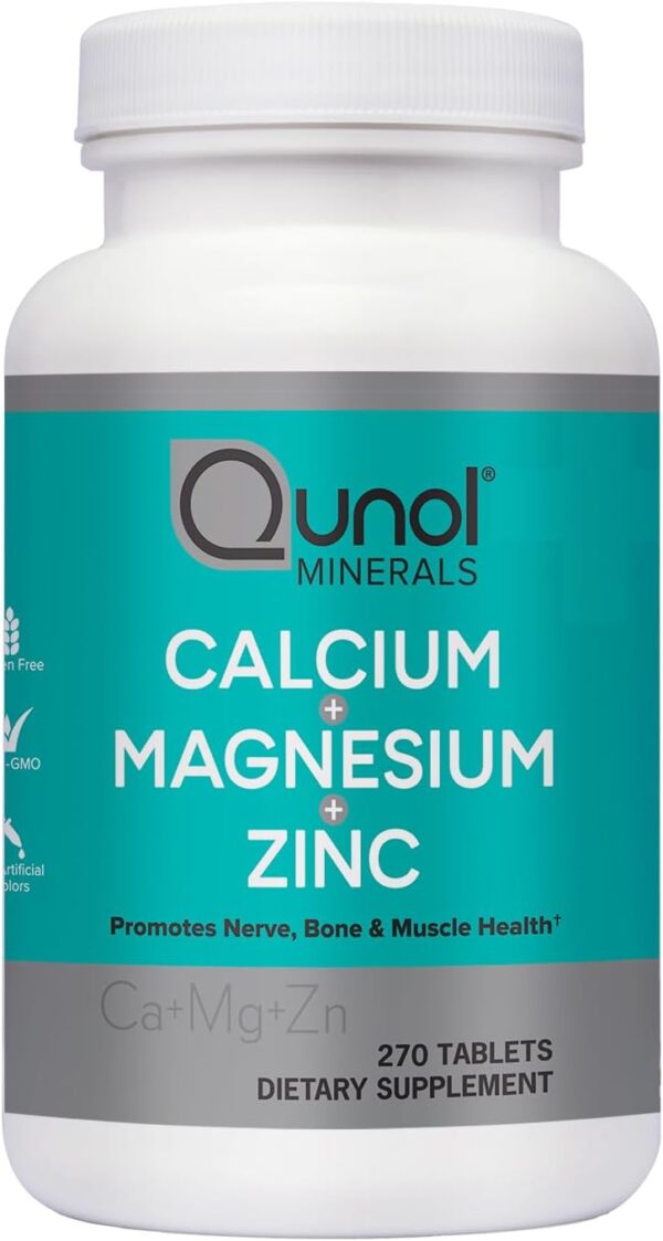 Qunol Calcium 3 in 1 Tablets with Calcium, Magnesium & Zinc for Immune Support, Bone, Nerve, and Muscle Health Supplement, 270 Count