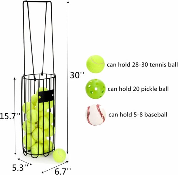 Tebery Portable Tennis Ball Hopper, Tennis Picker Collector with Handle, Metal Tennis Ball Retriever Basket for Easy Carrying, Tennis Holder Container Training Tool for Pickup, Storage, Practice - Image 2