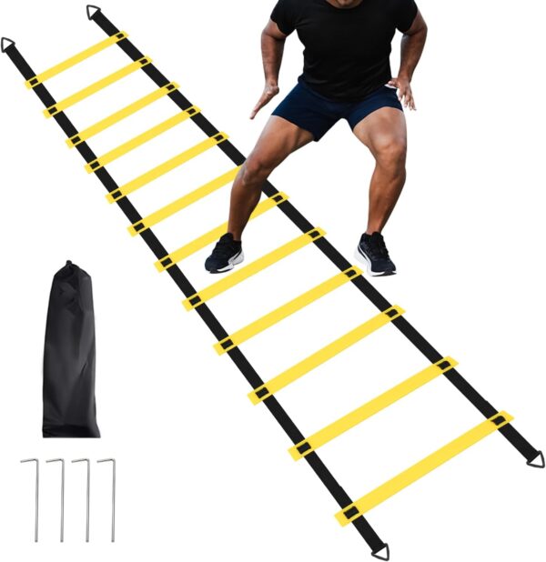 1/2/4 Pack Agility Ladder Set, 12 Rungs Agility Ladder Set, Training Ladder with Steel Stakes and Carry Bag for Soccer, Speed Fitness Feet Training