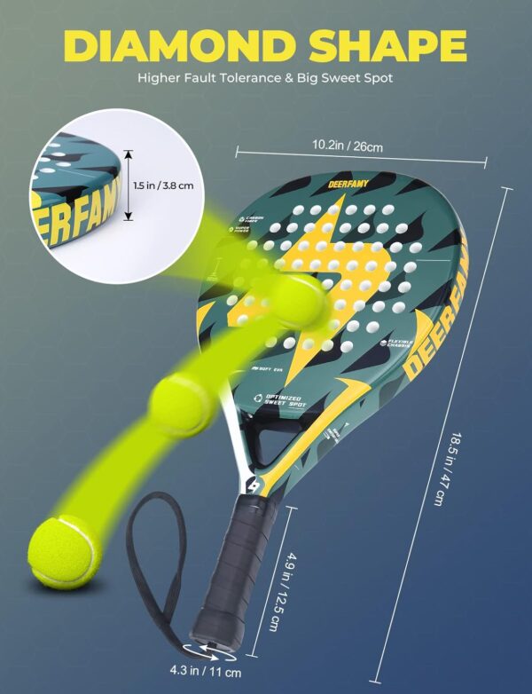 DEERFAMY Padel Racket Carbon Fiber Surface with EVA Memory Flex Foam Core Padel Tennis Racquets Lightweight - Image 6