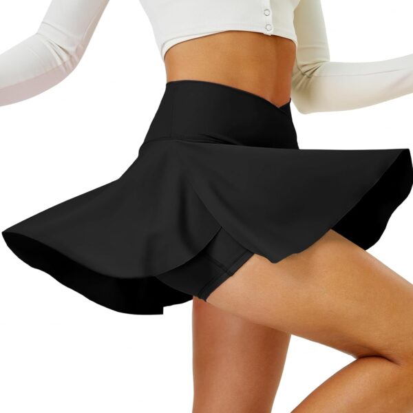 Tennis Skirt for Women with Pockets Shorts Crossover High Waisted Athletic Golf Skorts Running Workout Skirts 2 in 1 - Image 2