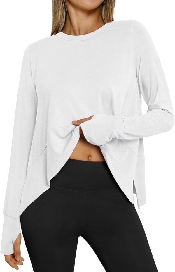 AUTOMET Women Curved Hem Long Sleeve Workout Crop Tops Trendy Athletic Yoga Gym Shirts with Thumb Hole 2024