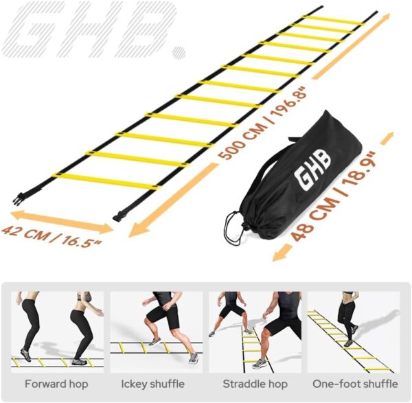 GHB Pro Agility Ladder Agility Training Ladder Speed 12 Rung 20ft with Carrying Bag - Image 4