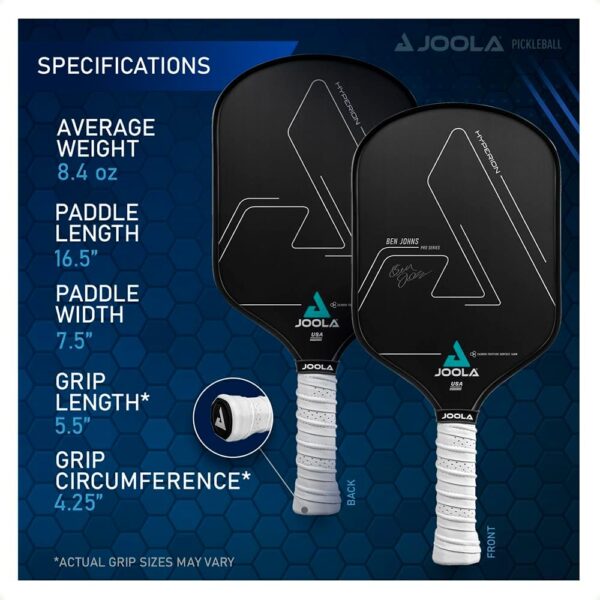 JOOLA Ben Johns Hyperion Pickleball Paddle - Carbon Surface & Sure-Grip Elongated Handle - Increased Power and Spin - Carbon Fiber Pickleball Paddle - Honeycomb Polypropylene Core - USAPA Approved - Image 8