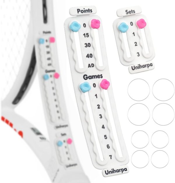 Uniharpa Tennis Score Keeper for Racket Padel,Tennis Racket Pickleball Paddle Scorekeeper,Small Score Board Counter for Tennis Trainer,Point Tracker Recording Points,Recording Points&Sets,1.9g