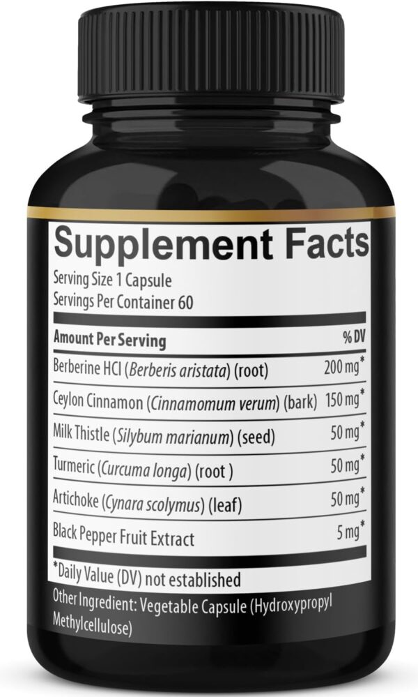 (2 Packs) Berberine Supplement Plus Ceylon Cinnamon, Turmeric, Artichoke, Milk Thistle, Black Pepper - 120 Capsules - 4 Months Supply - Image 7