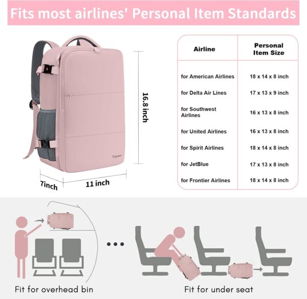 Taygeer Travel Backpack for Women, Carry On Backpack with USB Charging Port & Shoe Pouch, TSA 15.6inch Laptop Backpack Flight Approved, Nurse Bag Casual Daypack for Weekender Business Hiking, Pink - Image 3