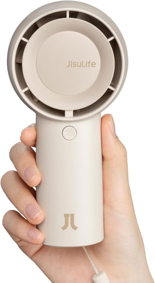 JISULIFE Handheld Portable Turbo Fan [16H Max Cooling Time], 4000mAh USB Rechargeable Personal Battery Operated Mini Small Pocket Fan with 5 Speeds for Travel/Outdoor/Home/Office - Brown