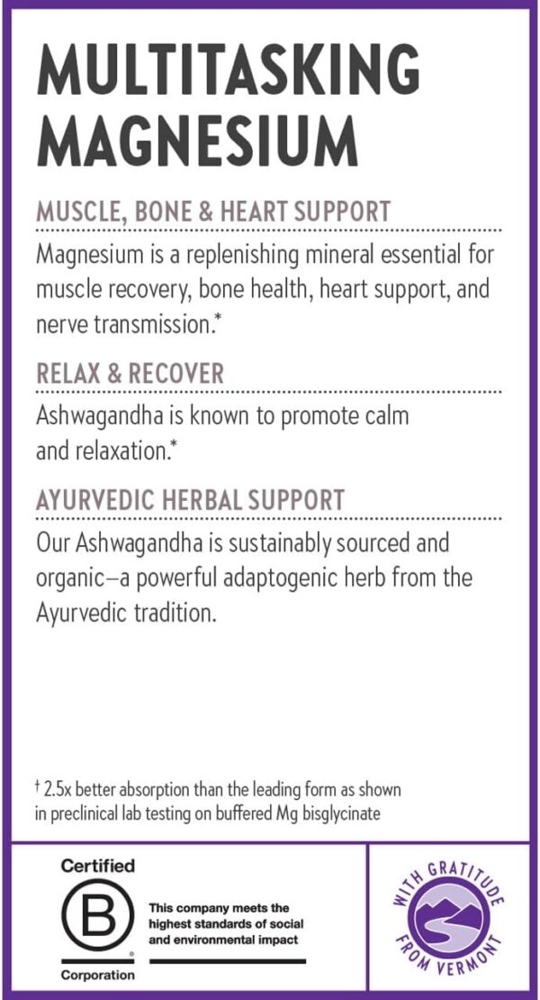 New Chapter Magnesium + Ashwagandha Supplement, 325 mg with Magnesium Glycinate, 2.5x Absorption, Muscle Recovery, Heart & Bone Health, Calm & Relaxation, Gluten Free, Non-GMO - 60 ct (2 Month Supply) - Image 8