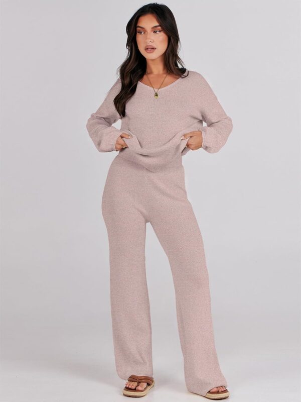 ANRABESS Women 2 Piece Outfits Sweater Lounge Sets Long Sleeve Cable Knit Pullover and Wide Leg Pants Tracksuit Matching Set - Image 6