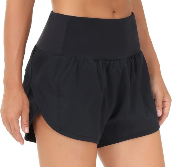 THE GYM PEOPLE Womens High Waisted Running Shorts Quick Dry Athletic Workout Shorts with Mesh Liner Zipper Pockets - Image 2