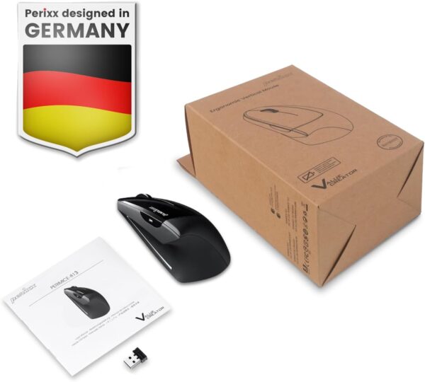 Perixx PERIMICE-813B Bluetooth Vertical Mouse - Wireless 3-in-1 Multi-Device Technology - Travelling Carry Bag - Black - Right Handed - Image 7