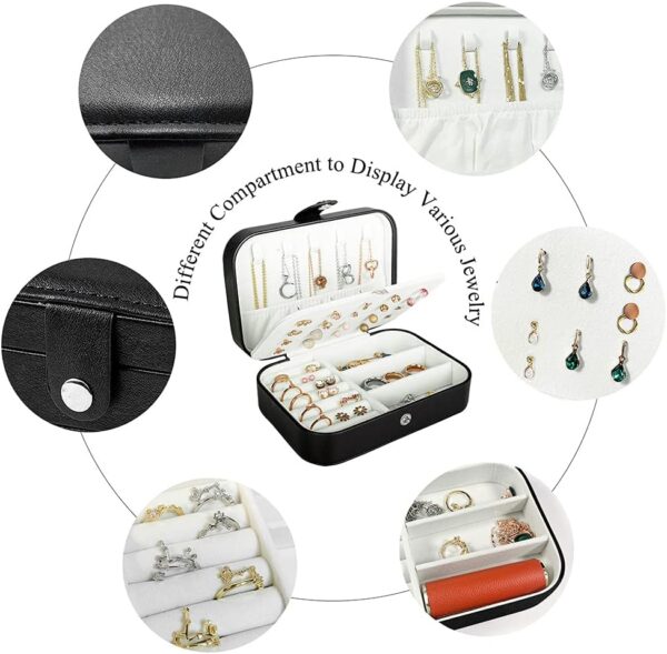 Travel Jewelry Box, PU Leather Small Jewelry Organizer for Women Girls, Portable Mini Travel Case Display Storage Holder Boxes for Stud Earrings, Rings, Necklaces, Bracelets. - Image 3