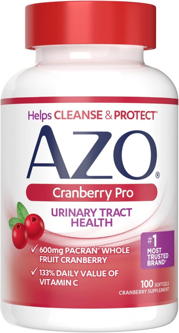 AZO Cranberry Pro, Cranberry Pills for Women & Men, 600mg Pacran, Made with Concentrated Whole Fruit Cranberry Powder to Help Cleanse and Protect The Urinary Tract*, Sugar Free, Non-GMO, 100 Softgels