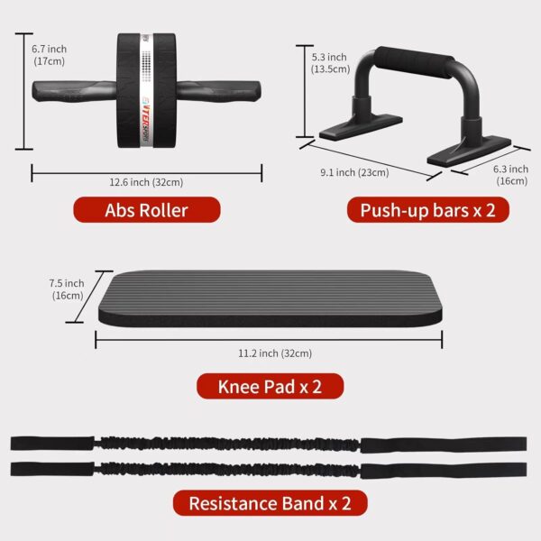 Ab Rollers Wheel Kit, Exercise Wheel Core Strength Training Abdominal Roller Set with Push Up Bars, Resistance Bands, Knee Mat Home Gym Fitness Equipment for Abs Workout - Image 4