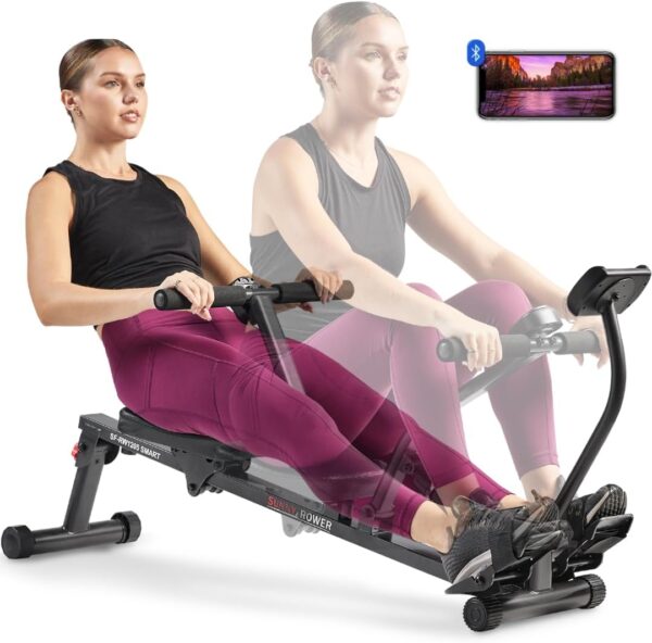 Sunny Health & Fitness Compact Adjustable Rowing Machine with 12 Levels of Resistance for Complete Body Workouts and Optional Free SunnyFit App Enhanced Connectivity