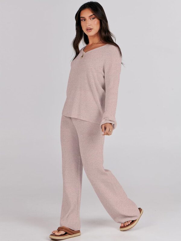 ANRABESS Women 2 Piece Outfits Sweater Lounge Sets Long Sleeve Cable Knit Pullover and Wide Leg Pants Tracksuit Matching Set - Image 4