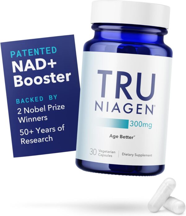 TRU NIAGEN Patented NAD+ Supplement for Anti Aging and Cell Regeneration, 300 mg Niagen, 30 Servings | Supports Cellular Energy, Brain, Muscle | Nicotinamide Riboside (NR) Take 1 Daily | 1 Bottle