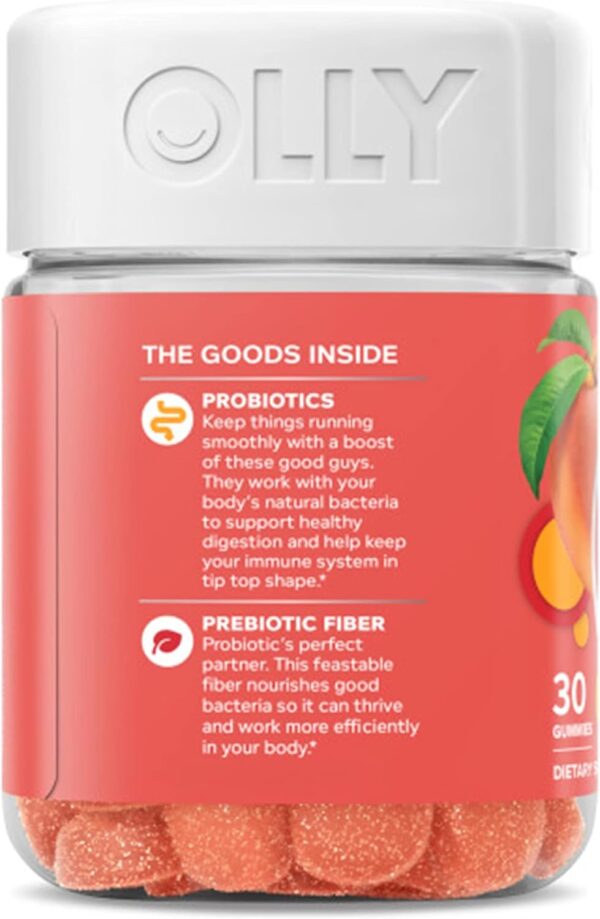 OLLY Probiotic + Prebiotic Gummy, Digestive Support and Gut Health, 500 Million CFUs, Fiber, Adult Chewable Supplement for Men and Women, Peach, 30 Day Supply - 30 Count - Image 10