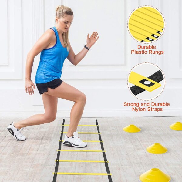 Agility Ladder Speed Training Equipment Set-20ft Agility Ladder,12 Soccer Cones,4 Hurdles, Jump Rope, Running Parachute| Basketball Football Soccer Training Equipment for Kids Youth Adults - Image 3