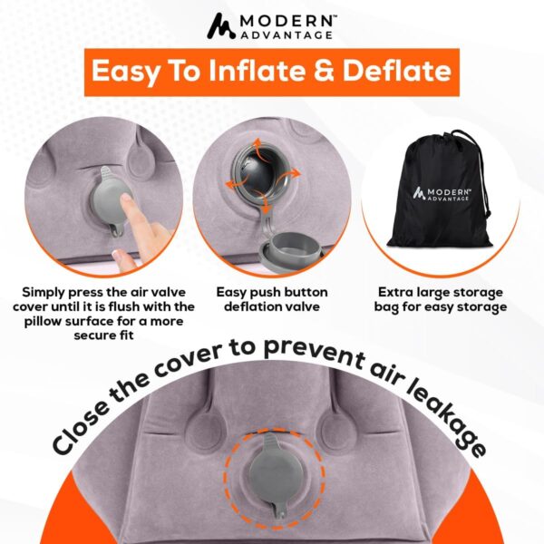 Modern Advantage Inflatable Travel Pillow for Airplanes with Adjustable extra Bottom, Support head & chin to avoid Neck & Shoulder Pain for Travelling office napping with Eye Mask & Earplug, Pack of 2 - Image 7