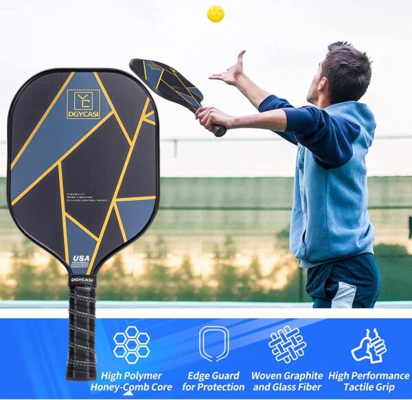 YC DGYCASI Graphite Pickleball Paddles Set of 2, 2024 USAPA Approved, Carbon Fiber Surface (CHS), Polypropylene Honeycomb Core, Anti-Slip Sweat-Absorbing Grip, 4 Pickleball, Portable Carry Bag - Image 6