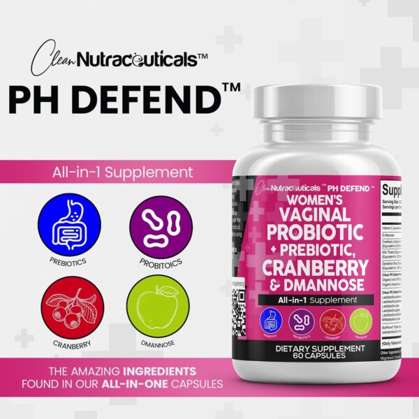 Clean Nutraceuticals Vaginal Probiotics for Women + Prebiotics 20 Billion Cranberry Pills 30,000mg w/D-Mannose 500 mg for Urinary Tract Health pH Balance - for Vaginal Health Supplements Pills - Image 6