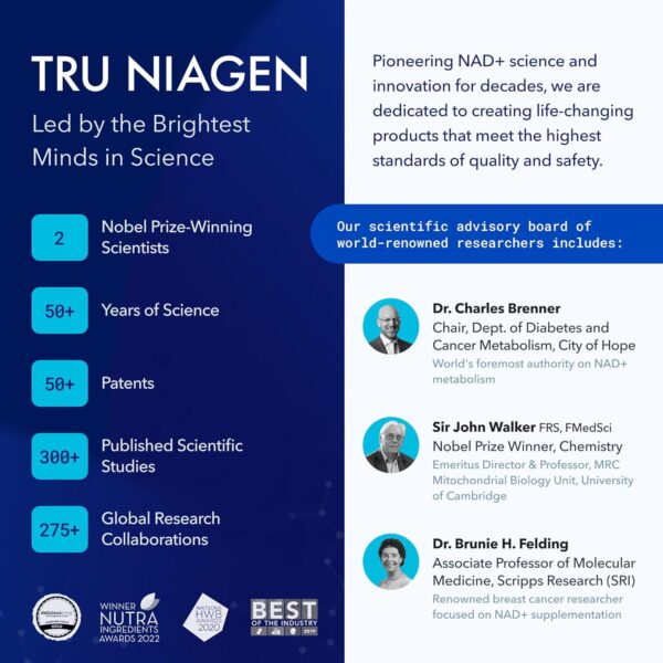 TRU NIAGEN Patented NAD+ Supplement for Anti Aging and Cell Regeneration, 300 mg Niagen, 30 Servings | Supports Cellular Energy, Brain, Muscle | Nicotinamide Riboside (NR) Take 1 Daily | 1 Bottle - Image 6