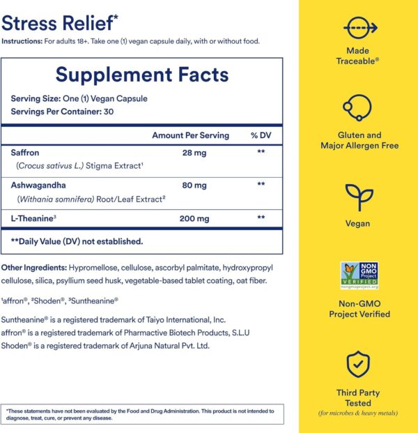 Ritual Stress Relief Supplement BioSeries with 8-Hour Release Support (Shoden® Ashwagandha, Suntheanine® L-Theanine, and Saffron as affron®*) 30 Day Supply - Image 5