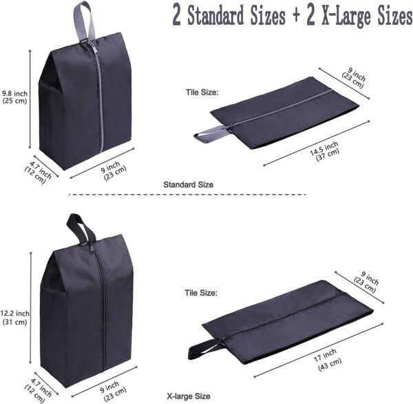 YAMIU Travel Shoe Bags Set of 4 Waterproof Nylon with Zipper for Men & Women, Black - Image 2