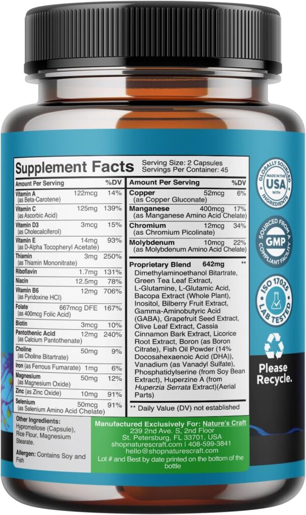 Advanced Nootropics Brain Support Supplement - Synergetic Mental Energy and Focus Supplement with Vitamins for Cognitive Enhancement - Mind and Memory Supplement for Brain Health 45 Servings - Image 2