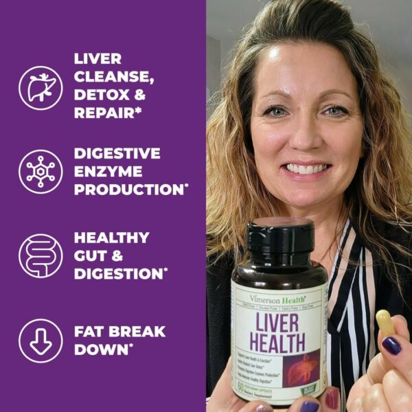 Liver Cleanse Detox & Repair Milk Thistle Supplement. Liver Support with Choline, Artichoke Extract, Chicory & Dandelion Root Supplement. Milk Thistle Liver Detox & Liver Cleanse. 60 Liver Health Caps - Image 2