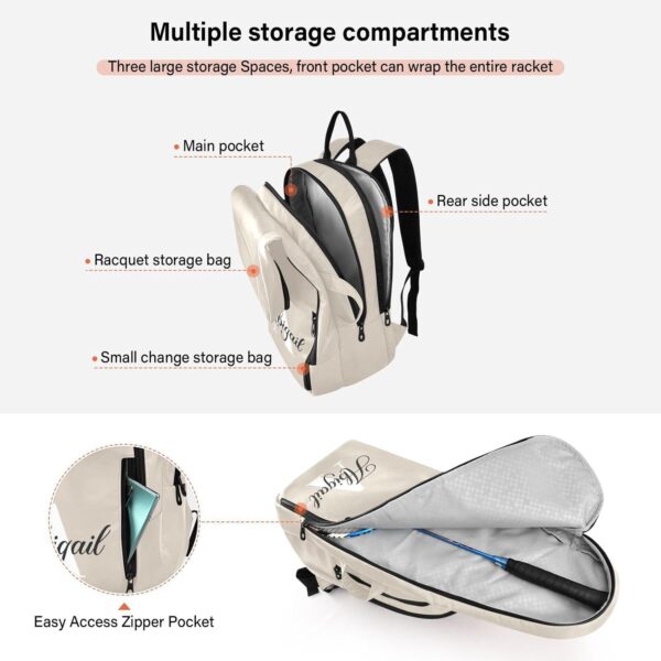 MCHIVER Custom Tennis Bags for Men Women Personalized Tennis Backpack Hold 2 Rackets Padel Sports Backpack 11.81 * 7.87 * 17.11in - Image 7