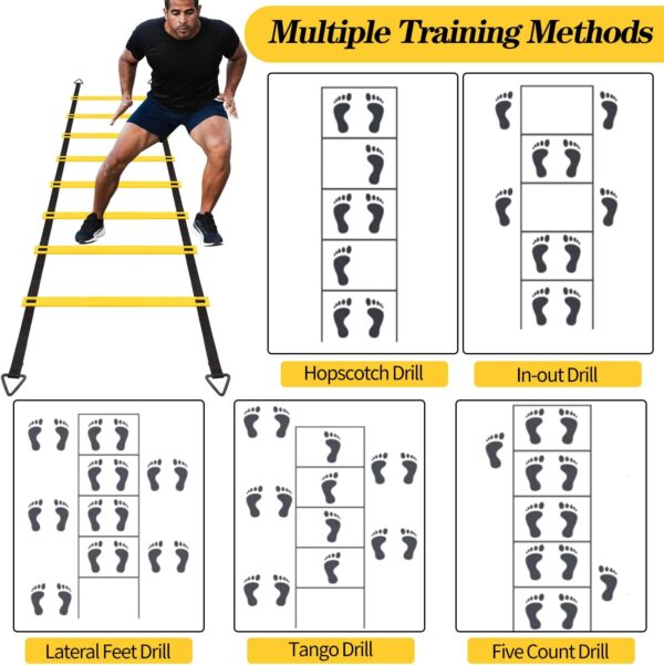 1/2/4 Pack Agility Ladder Set, 12 Rungs Agility Ladder Set, Training Ladder with Steel Stakes and Carry Bag for Soccer, Speed Fitness Feet Training - Image 4