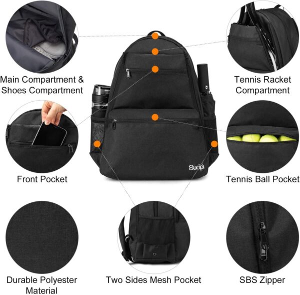 Sucipi Tennis Bag Professional Tennis Backpack for Men and Women Racket Bags Holds 2 Rackets with Ventilated Shoe Compartment - Image 3