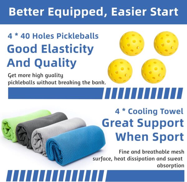 Pickleball Paddles, Pickleball Set with 4 Premium Wood Pickleball Paddles, 4 Pickleball Balls, 4 Cooling Towels & Carry Bag, Pickleball Rackets with Ergonomic Cushion Grip, Gifts for Men Women - Image 5