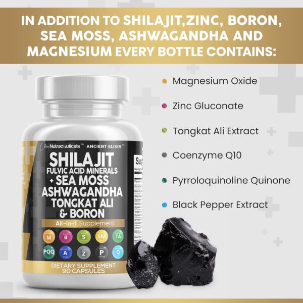 Clean Nutraceuticals Shilajit Supplement 10,000mg with Sea Moss 6000mg, Ashwagandha 6000mg, Tongkat Ali, Boron, Magnesium - Fulvic Acid Capsules for Men - 90 Count - Image 5