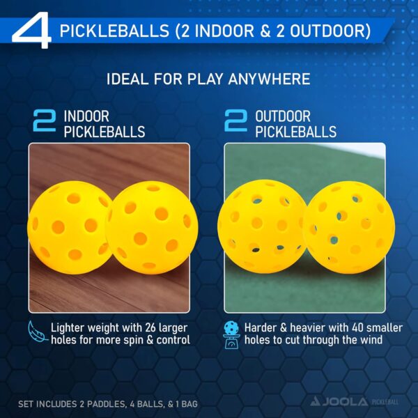 JOOLA Ben Johns Pickleball Set - Made with Reinforced Fiberglass and Honeycomb Polypropylene - Includes 2 Paddles, 4 Balls, and JOOLA Pickleball Bag - Image 5